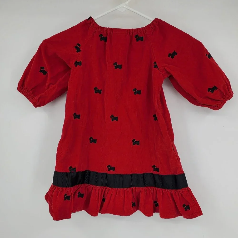 Vintage Just Ducky Made in USA Red‎ Corduroy and Black Scottie Dog Dress Size 4